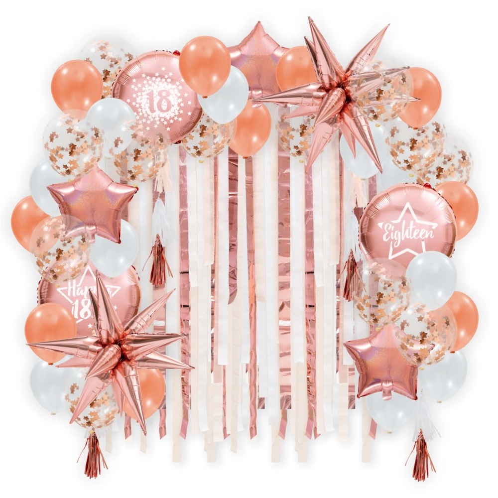 18th Birthday Balloons and Tassels in Rose Gold Kit (56pcs)